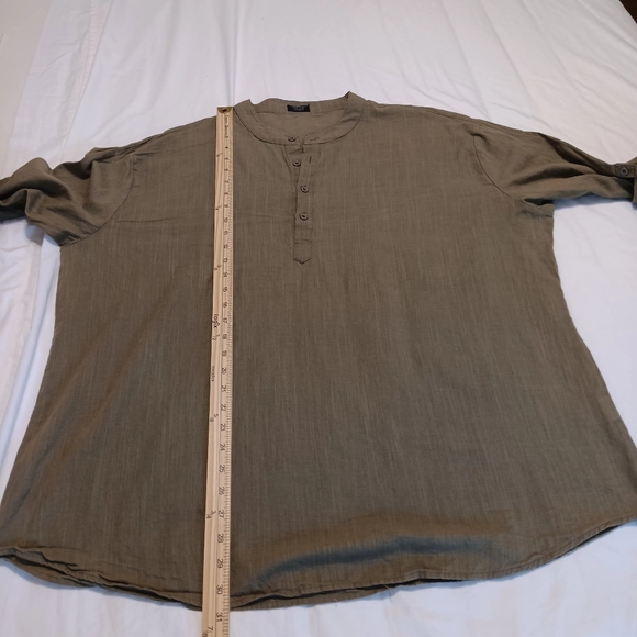 COOF ANDY Cotton & Hemp Long Roll up Sleeve Olive size XXL Men Henley Shirt - Picture 13 of 15